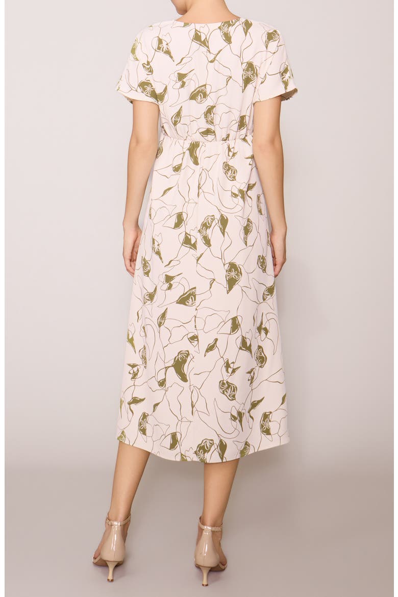 Floral V-Neck Midi Dress, Alternate, color, BONE/ GREEN FLORAL
