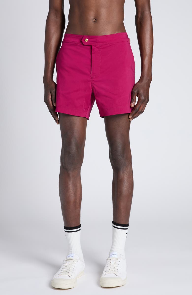 TOM FORD Compact Poplin Swim Trunks, Main, color, Dp540 Fuschia