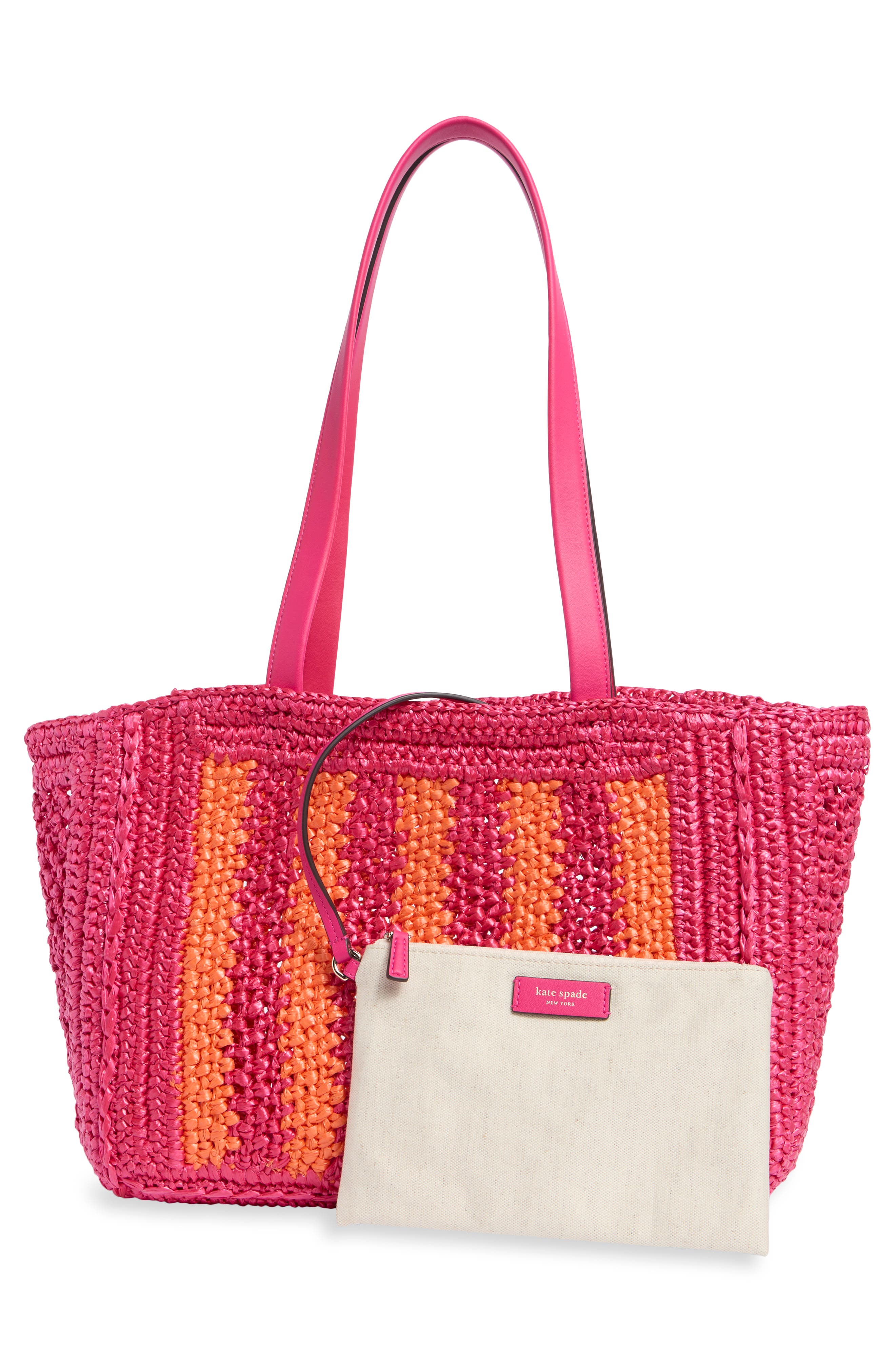 eden stripe crochet tote & pouch, Alternate, color, PINK MULTI