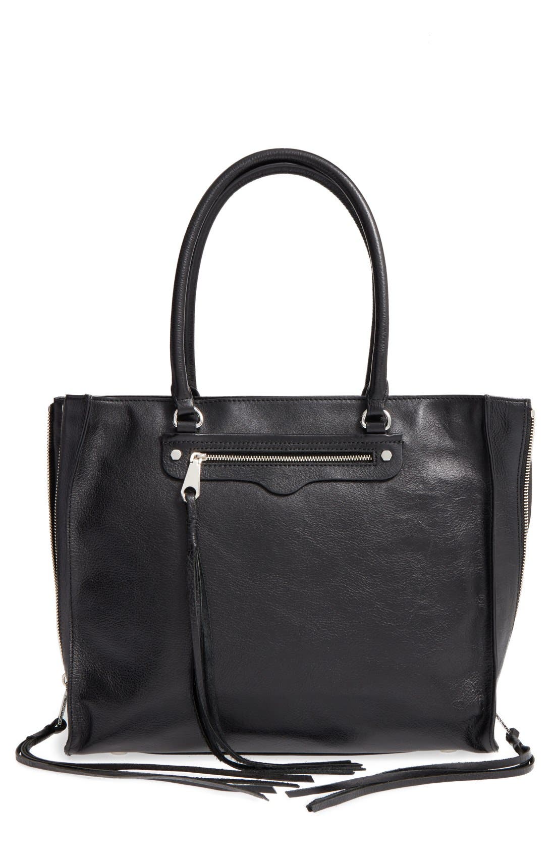 'Side Zip Regan' Tote (Nordstrom Exclusive), Main, color, BLACK/ SILVER HRDWR