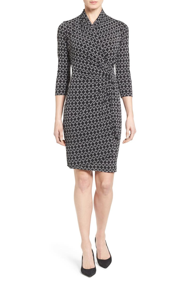 Karen Kane Print Jersey Cascade Faux Wrap Dress, Main, color,