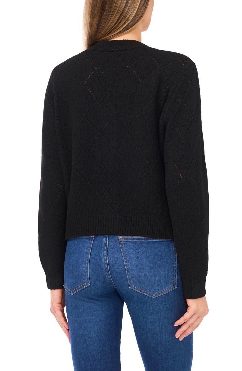 CeCe Floral Embroidered Pointelle Stitch Cardigan, Alternate, color, Rich Black