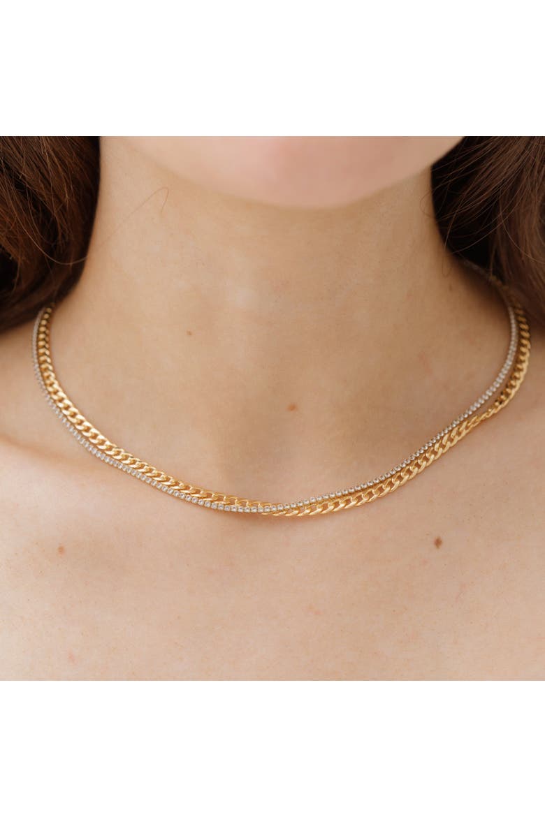 White Topaz Tennis Necklace, Alternate, color, Gold