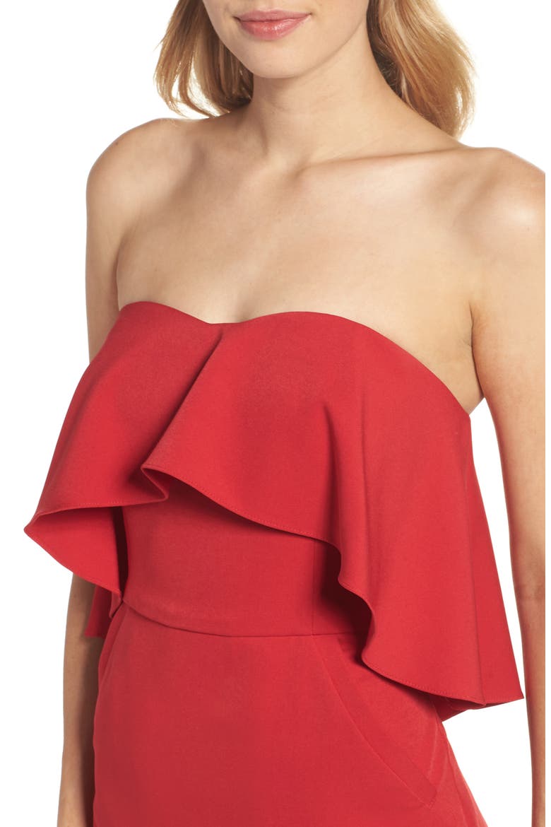 Ruffle Strapless Stretch Crepe Sheath Dress, Alternate, color, RED JESTER