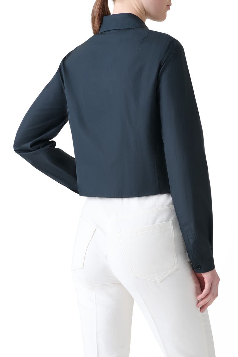 Pleat Front Crop Button-Up Shirt, Alternate, color, BLACK