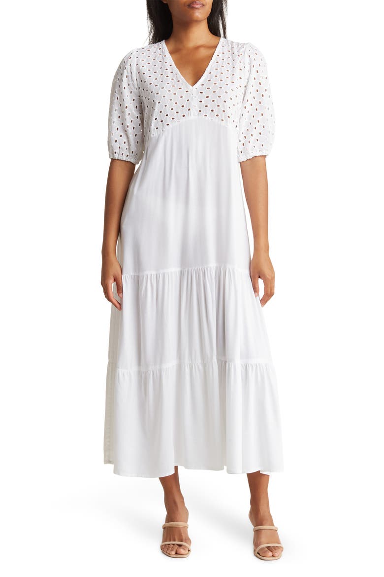 Tiered Short Sleeve Maxi Dress, Main, color, WHITE