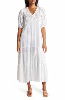 BOHO ME Tiered Short Sleeve Maxi Dress