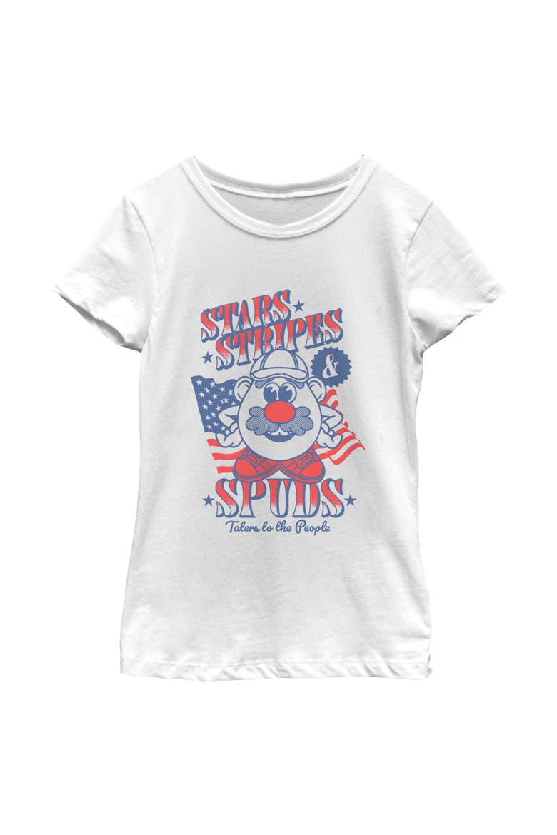Girls' Stars Stripes and Spuds Graphic Short Sleeve T-Shirt, Main, color, White