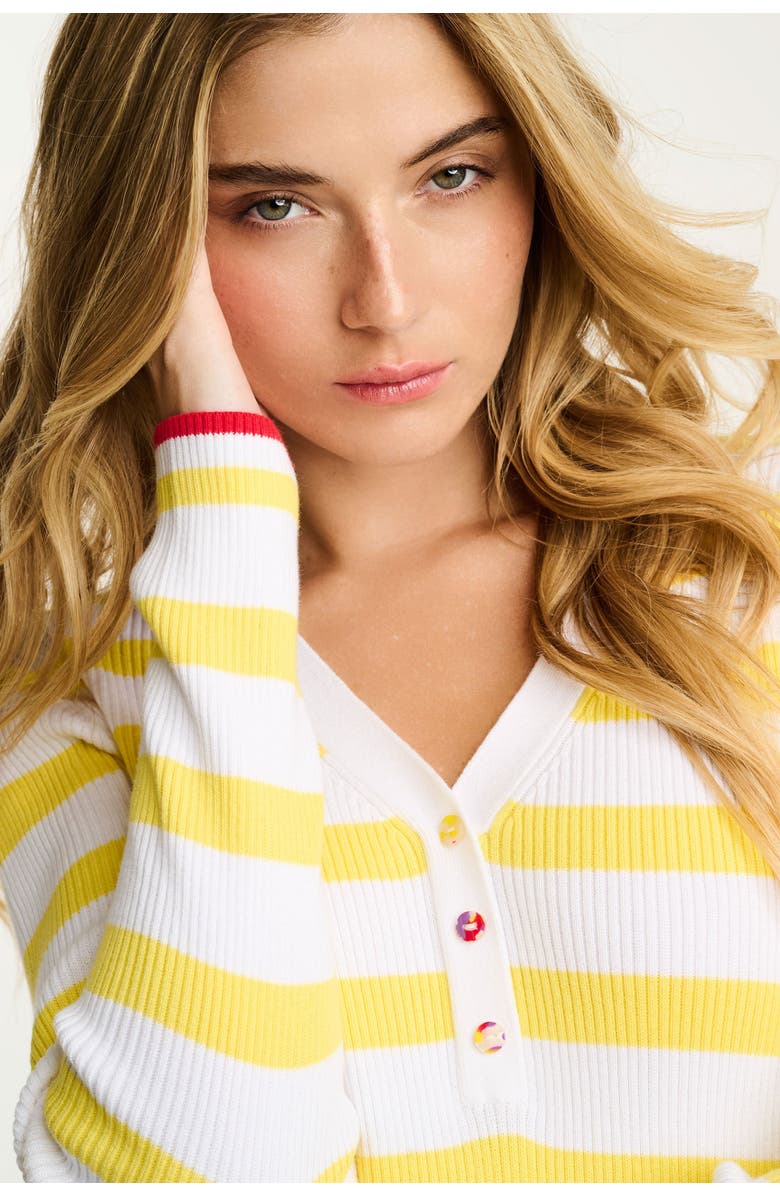 Lisa Todd Lucky Stripe Cotton Henley, Alternate, color, White Butter