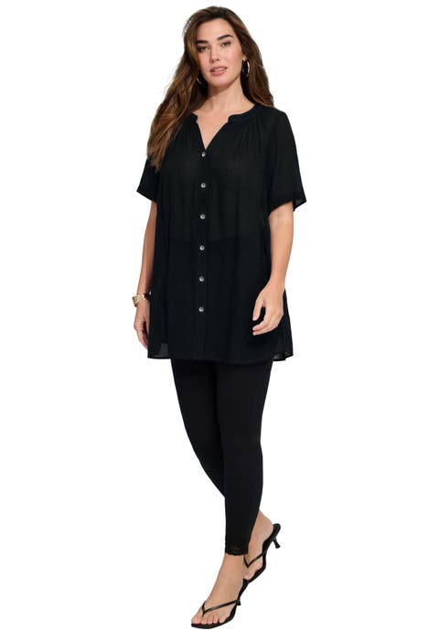 Plus Size Angelina Crinkle Crepe Y-Neck Short Sleeve Tunic (Plus)