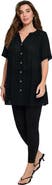 Roaman's Plus Size Angelina Crinkle Crepe Y-Neck Short Sleeve Tunic