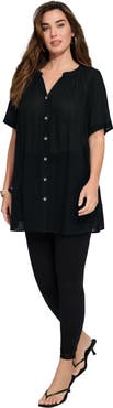 Roaman's Plus Size Angelina Crinkle Crepe Y-Neck Short Sleeve Tunic