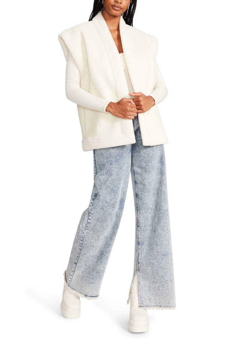 Steve Madden Faux Fur Trim Faux Leather Vest, Alternate, color, 