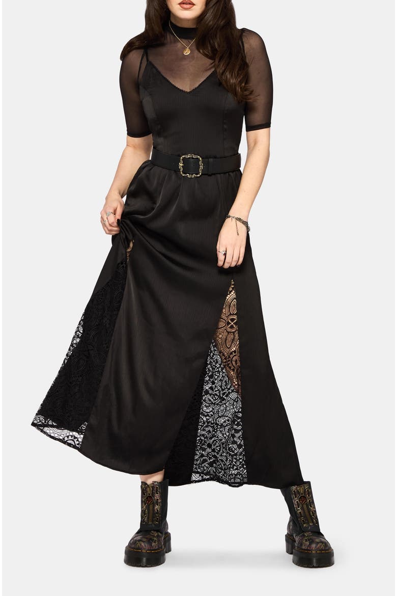 Nite Lace Godet Cami Maxi Dress, Alternate, color, Black