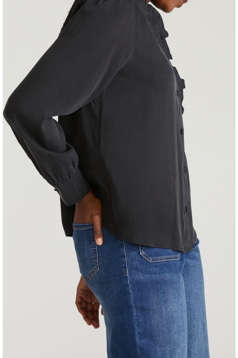Endora Ruffle Trim Button-Up Shirt, Alternate, color, BLACK