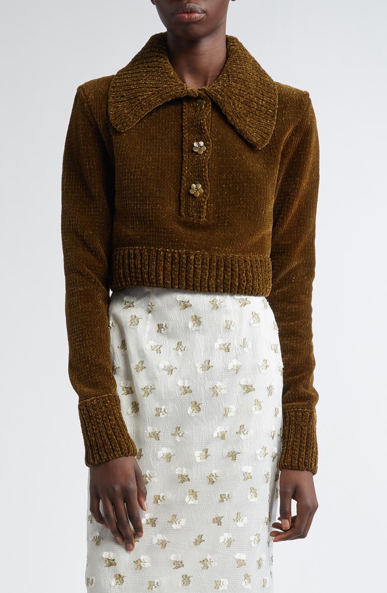 Cecilie Bahnsen Calla Velvet Crop Polo Sweater, Main, color,