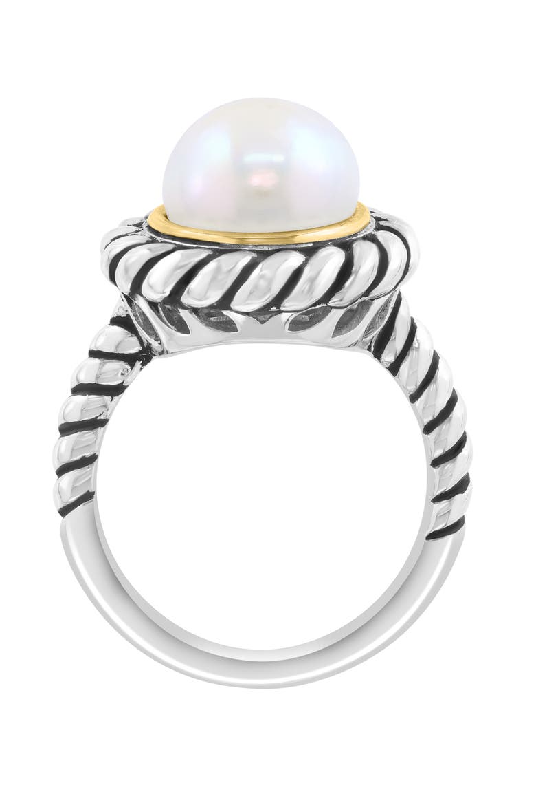 Sterling Silver & 14K Gold Freshwater Pearl Ring, Alternate, color, SILVER/ WHITE