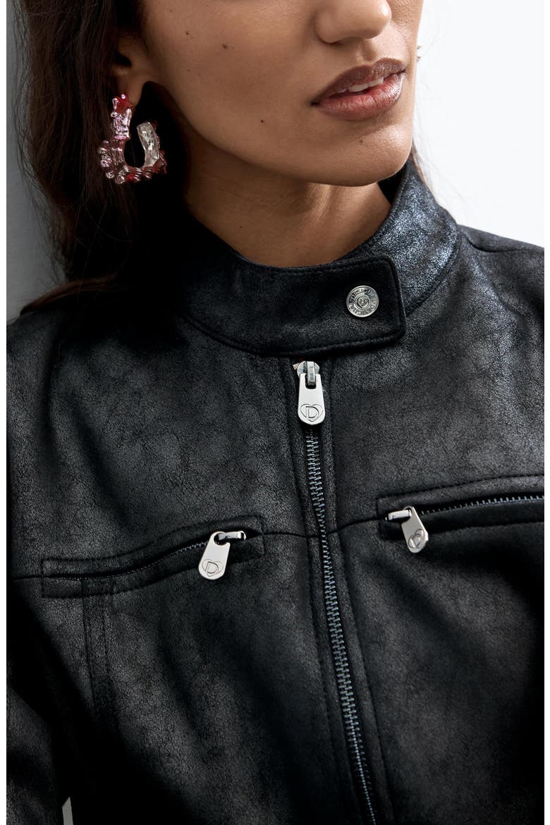 Faux Leather Jacket, Alternate, color, BLACK