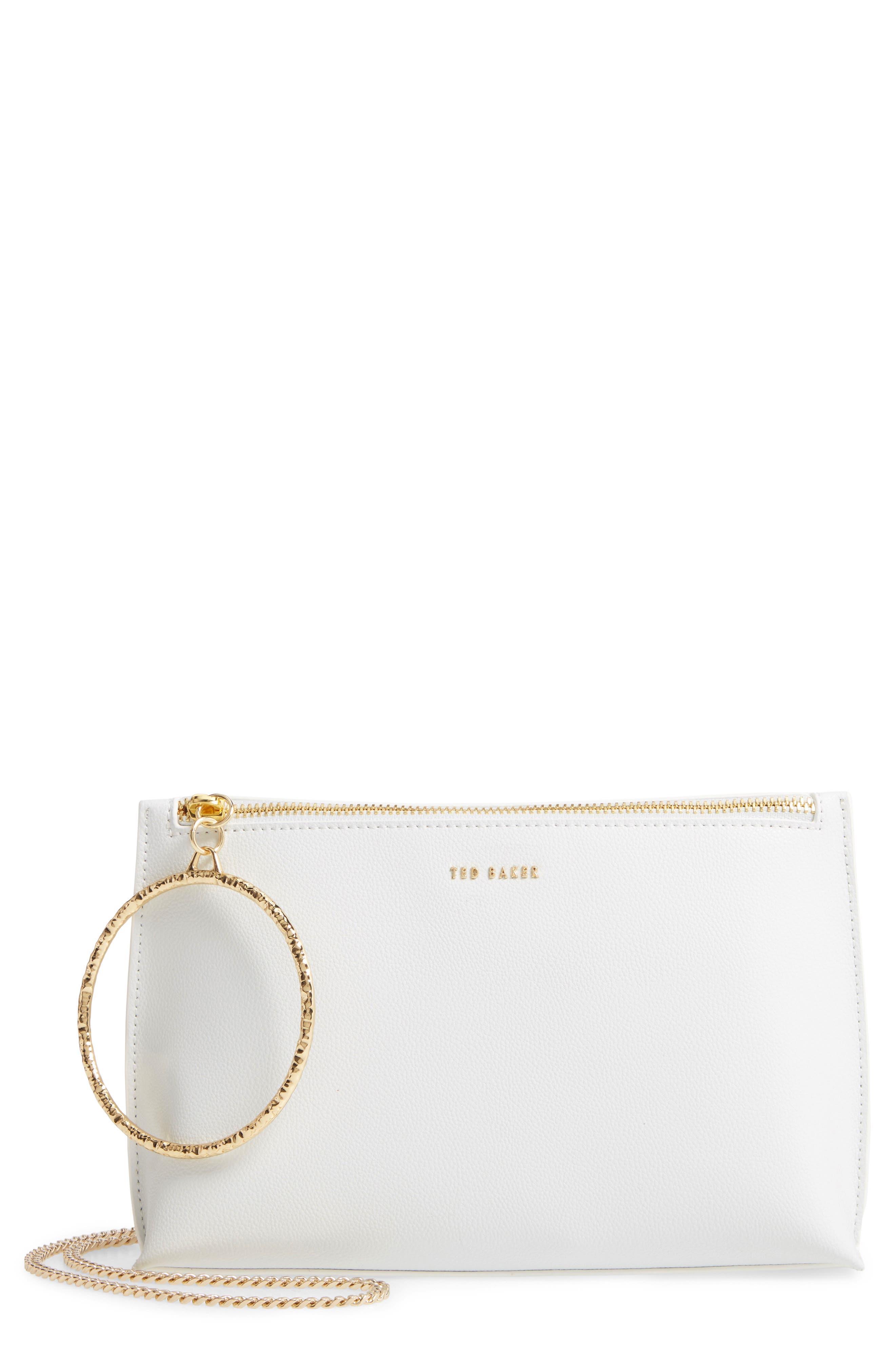 Ingaah Ring Handle Leather Crossbody Bag, Main, color, IVORY