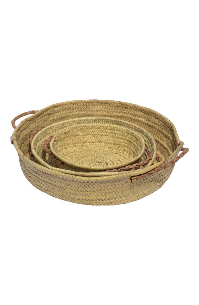 Alcantara Frederic Handwoven Palm Tray with Leather Handles, Main, color, Natural