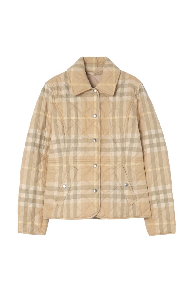 Burberry Check Quilted Cotton Twill Jacket, Main, color, Flax Beige