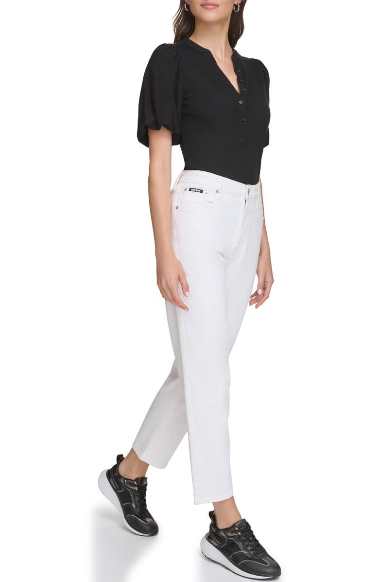 DKNY Rib Crinkle Sleeve Henley Top, Alternate, color,