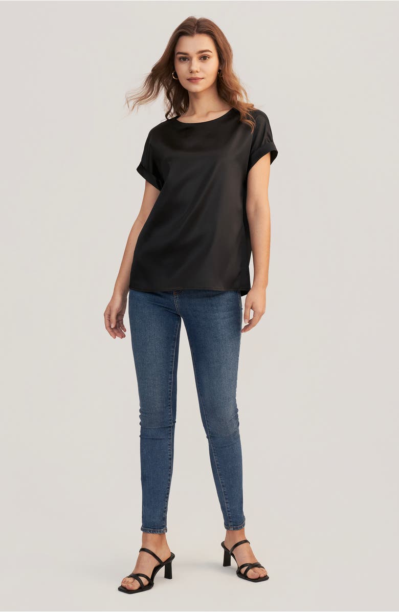 Lilysilk Short Sleeves Round Neck Silk Tee, Alternate, color, Black