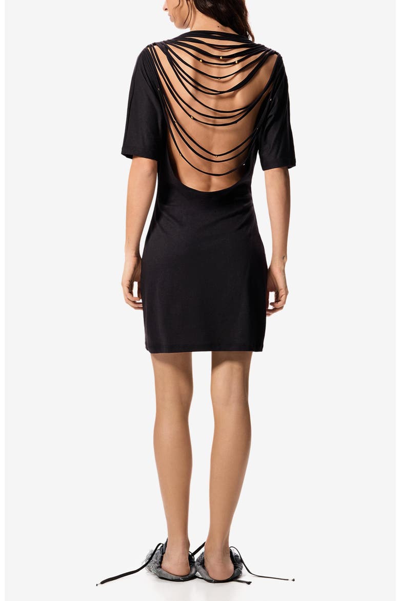 Open Back Cotton Blend Mini T-Shirt Dress, Alternate, color, BLACK