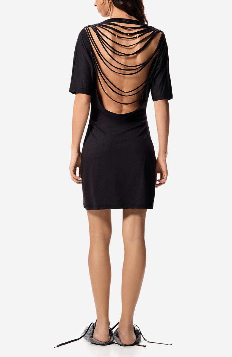 Desigual Open Back Cotton Blend Mini T-Shirt Dress, Alternate, color, Black