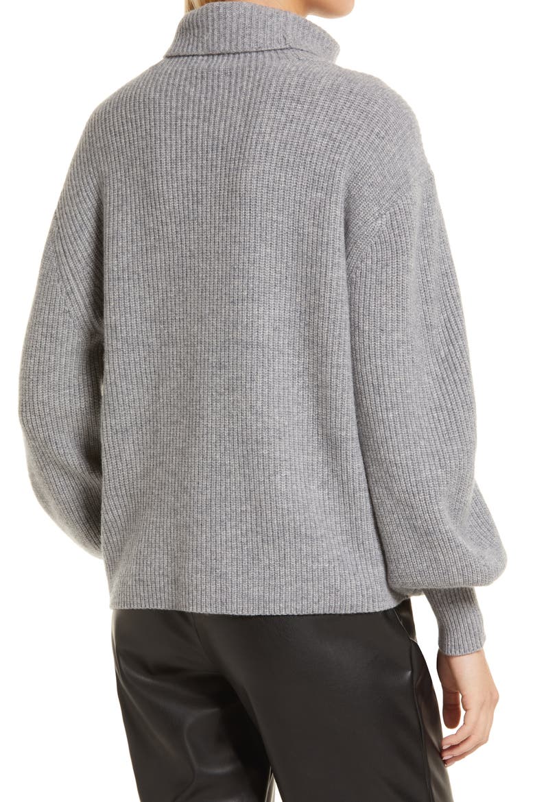 Puff Sleeve Wool & Cashmere Turtleneck Sweater, Alternate, color, GREY HEATHER