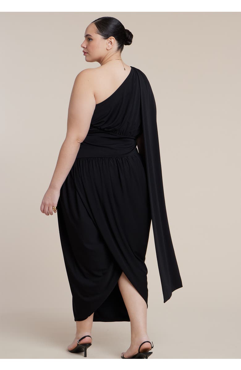 ELOQUII One-Shoulder Draped Maxi Dress, Alternate, color, Black Onyx