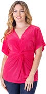 24seven Comfort Apparel Petites V-Neck Knot Front Cap Sleeve Top