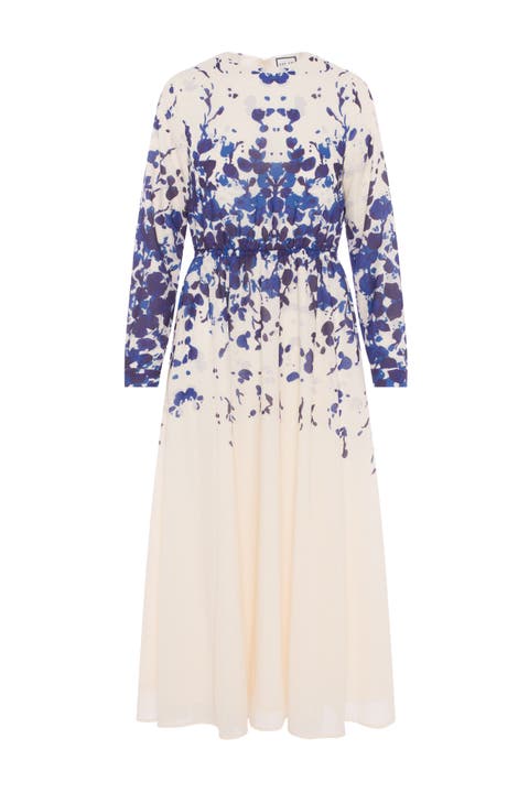 Midi Waisted Floral Dress - Cream Floral