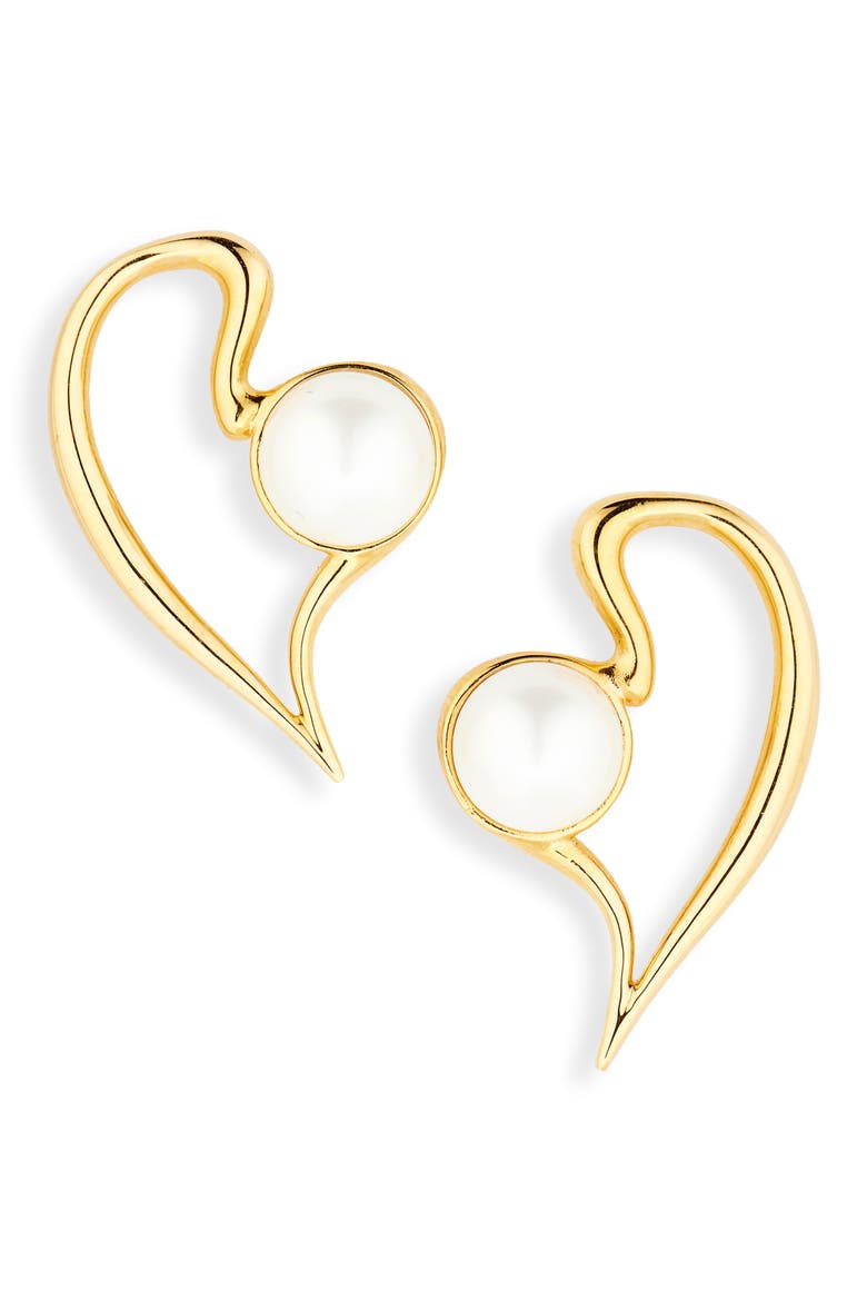 Small Heart Faux Pearl Earrings, Main, color, PEARL