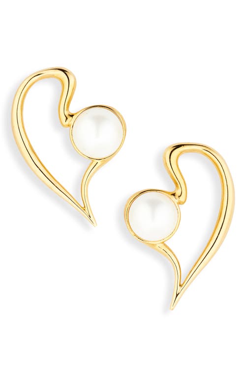 Oscar De La Renta Small Heart Faux Pearl Earrings In Pearl