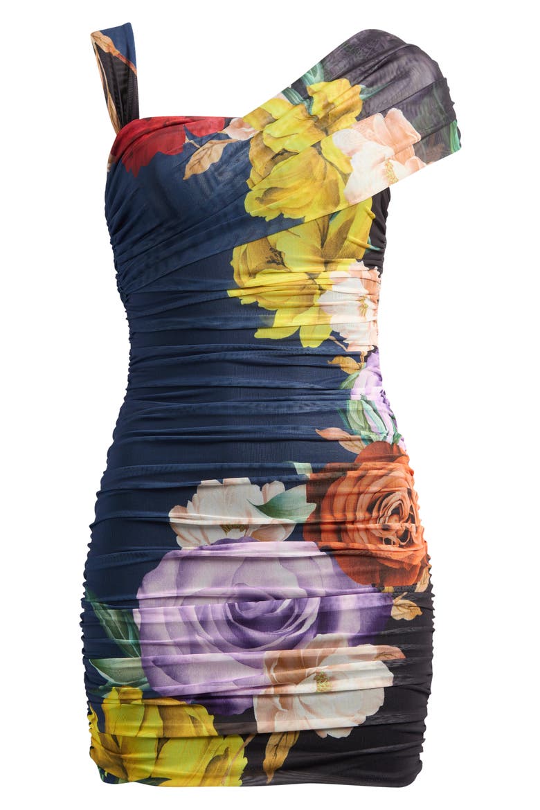 Otto Floral Print Ruched Mesh Minidress, Alternate, color, CITRON BLOCK FLORAL