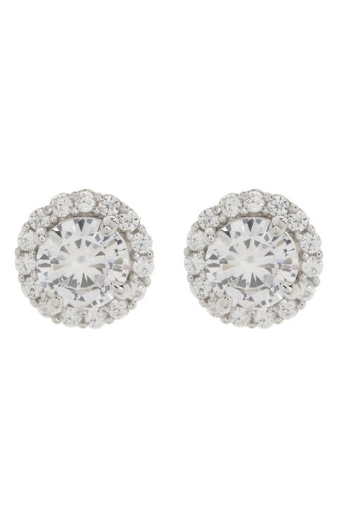 Sterling Silver & CZ Halo Stud Earrings