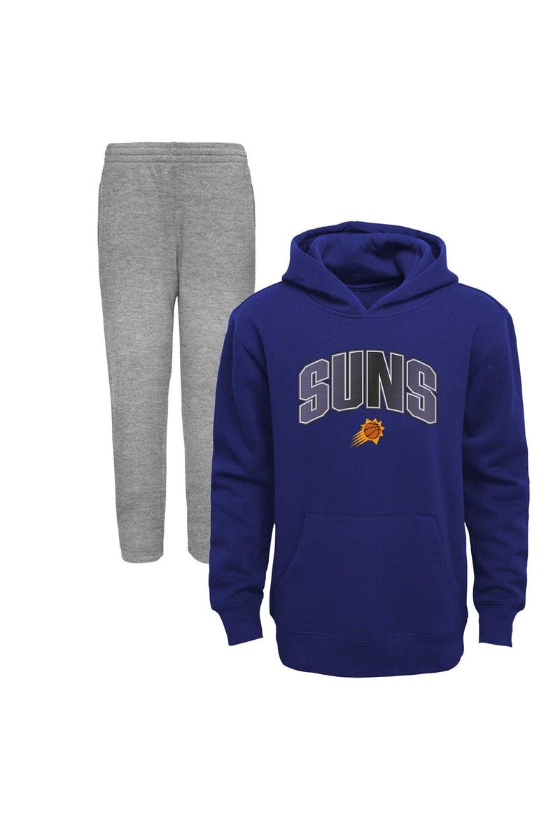Preschool Purple/Heather Gray Phoenix Suns Double Up Pullover Hoodie & Pants Set, Main, color, Purple