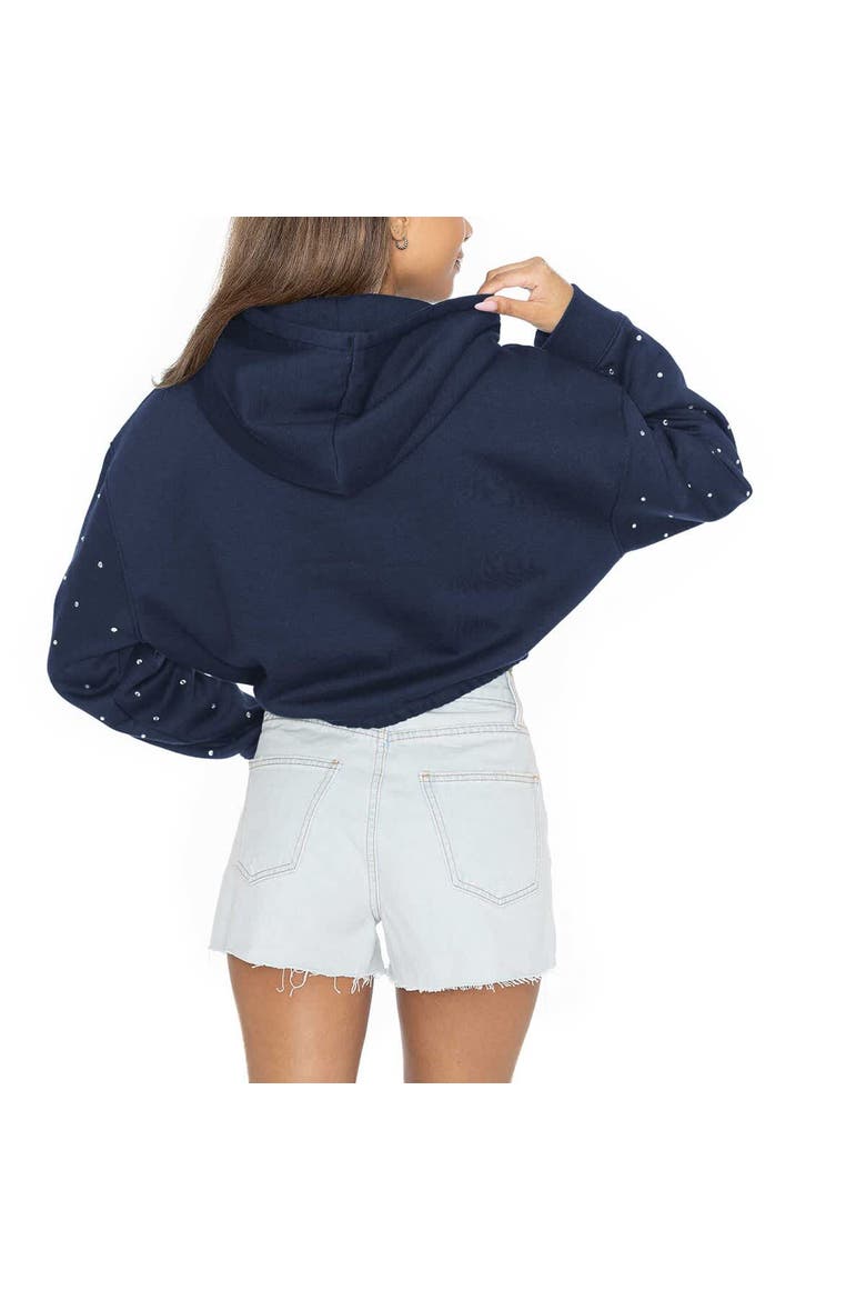 Women's Gameday Couture Navy Michigan Wolverines Can't Lose Rhinestone Cropped Pullover Hoodie, Alternate, color, Navy