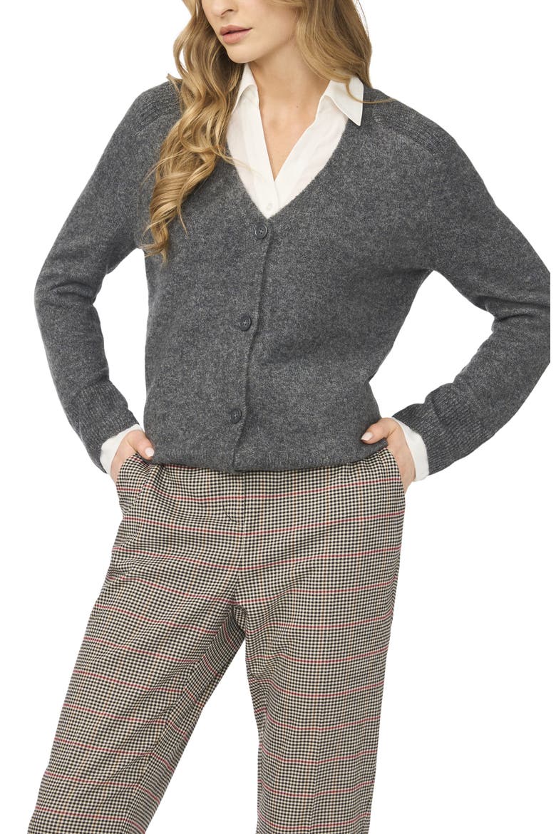 Mixed Media Twofer V-Neck Cardigan, Alternate, color, MEDIUM HEATHER GREY