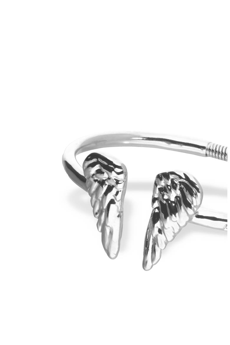 Sterling Silver-Plated Rigid Bracelet with Wing Detail at the Ends, Alternate, color, Silver