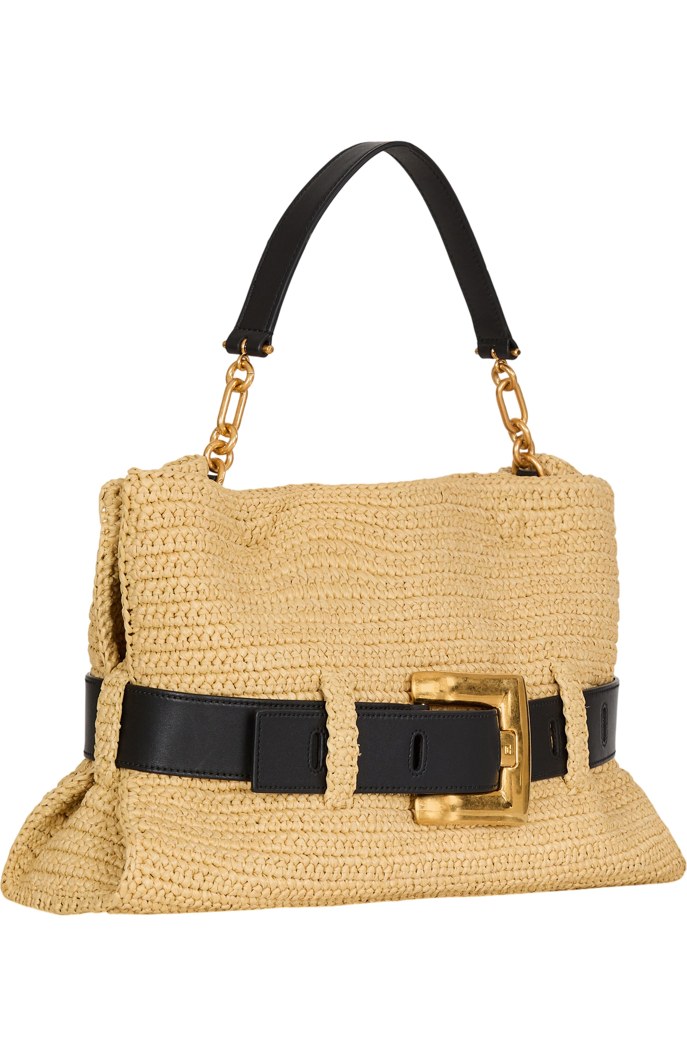 Balmain Medium Anthem bag in smooth leather and crochet, Alternate, color, Beige