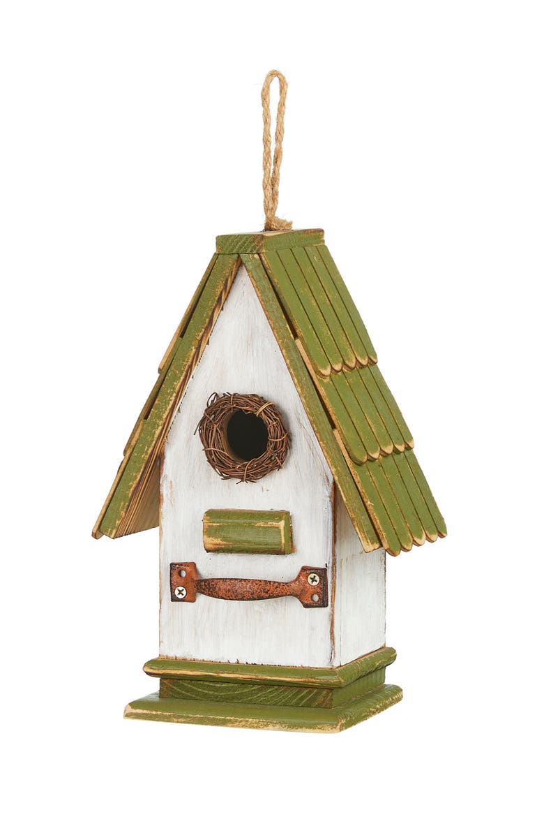 Rustic Garden Distressed Solid Wood Decorative Bird House, Main, color, Bright Green