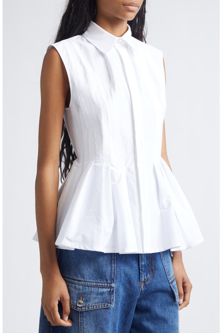 Certosa Pleated Poplin Peplum Top, Alternate, color, OPTICAL WHITE