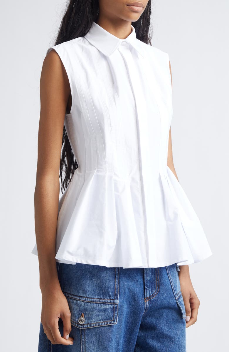 SPORTMAX Certosa Pleated Poplin Peplum Top, Alternate, color, Optical White