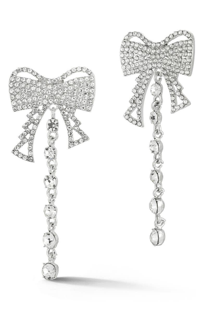 SPHERA MILANO Pavé Bow Drop Earrings, Main, color, Silver