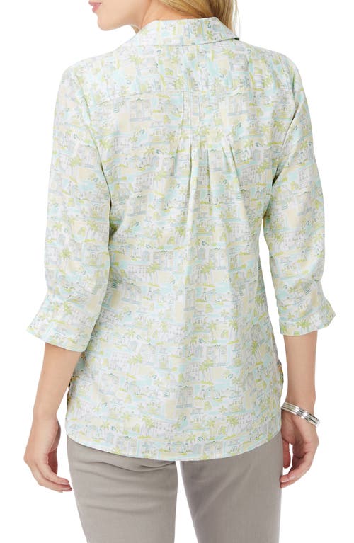 Foxcroft Meryl Coast To Coast Print Cotton Button-up Shirt In Green