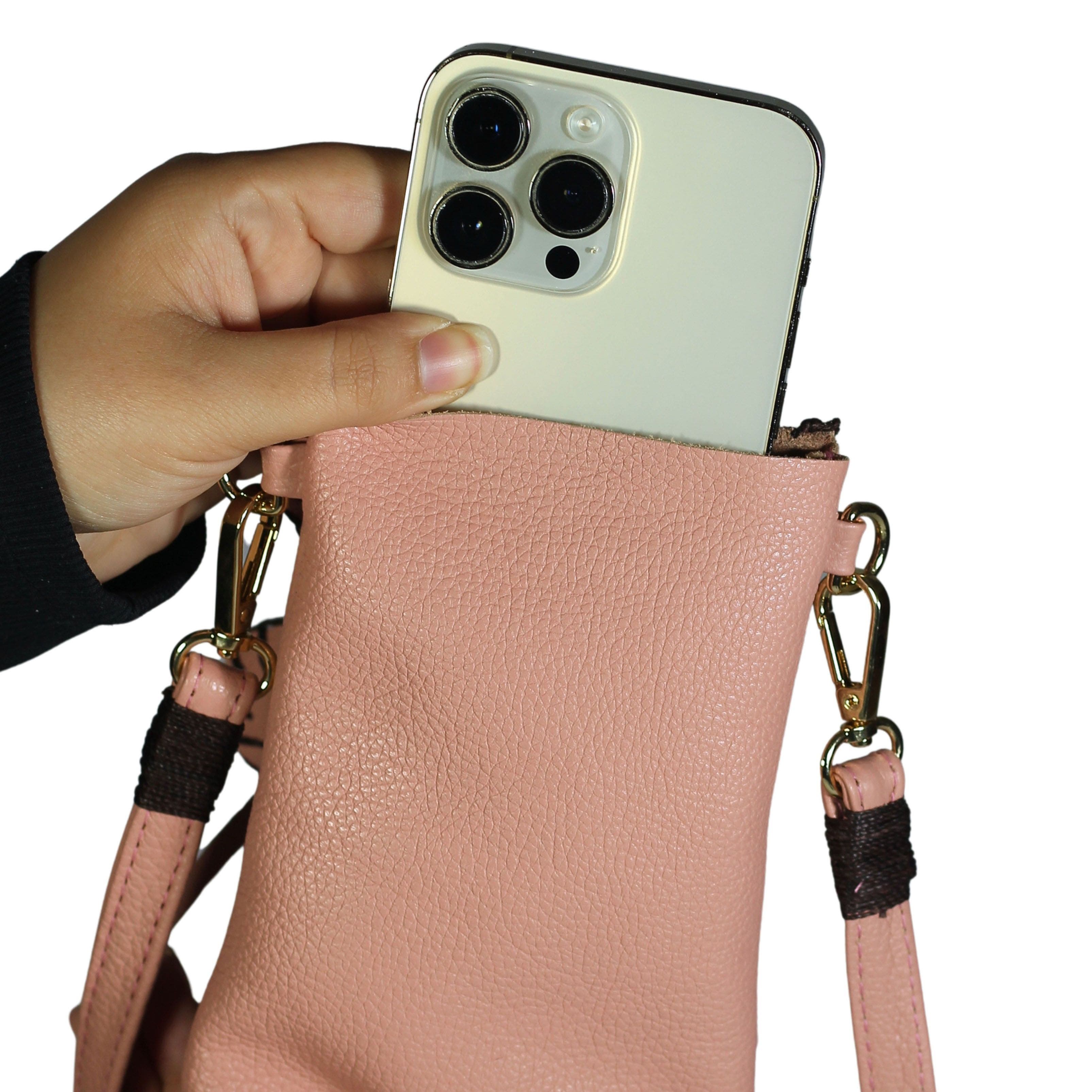 Cell Phone Butterfly Leather Bag, Alternate, color, Dusty Rose