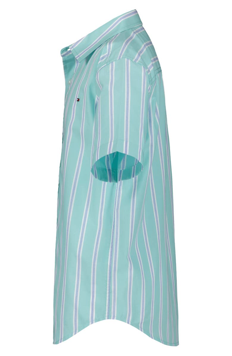 Tommy Hilfiger Kids' Candy Stripe Short Sleeve Button-Up Shirt, Alternate, color, Amazonite