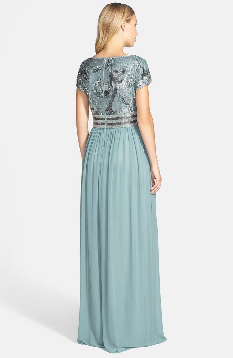 Adrianna Papell Embellished Cap Sleeve Chiffon Gown, Alternate, color,